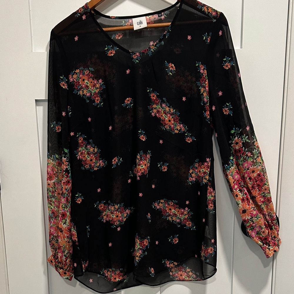 CAbi Black Floral Blouse